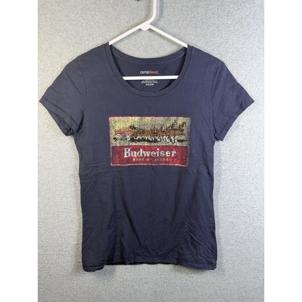 Camp David Budweiser Shirt Womens Medium Blue Clydesdale Beer Graphic Tee Top